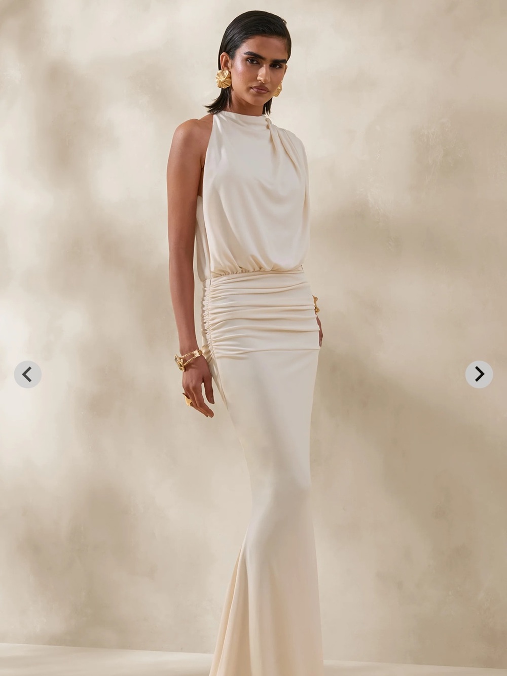 Club L London Cream One-Shoulder Maxi Dress - Picture 2 of 5